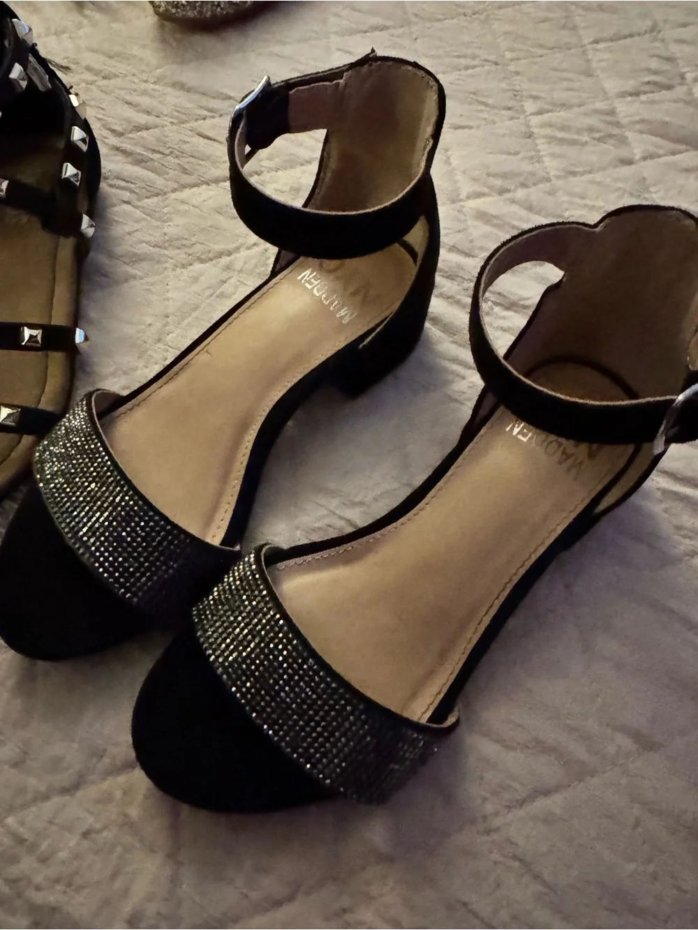 Set of 2 pair Black Girls' Dress Sandals with Studded Straps/heels